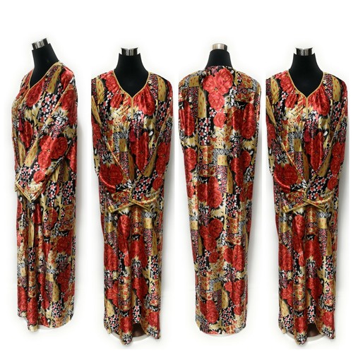 Femme Satin Manches Longues Robe Maxi Multifloral Abaya de Luxe Tunique Caftan - Photo 3 sur 12