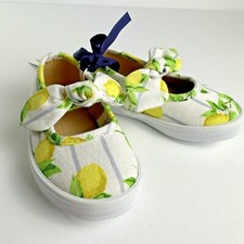 Janie and Jack Girl White Lemon Stripe Bow Sneaker Kids Two Sizes