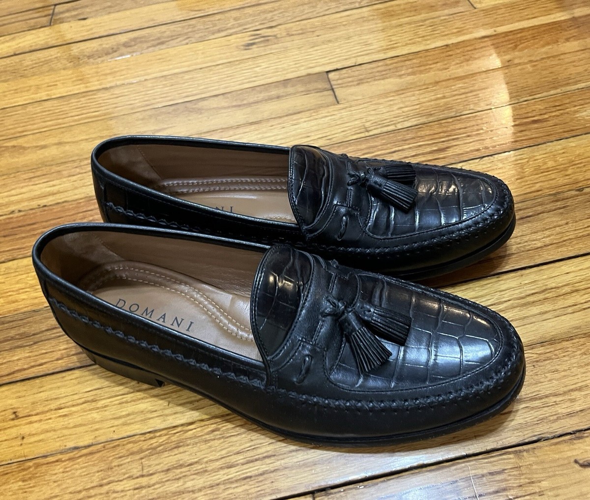 Domani Men's Black Croc Leather Tassel Loafers Shoes Size