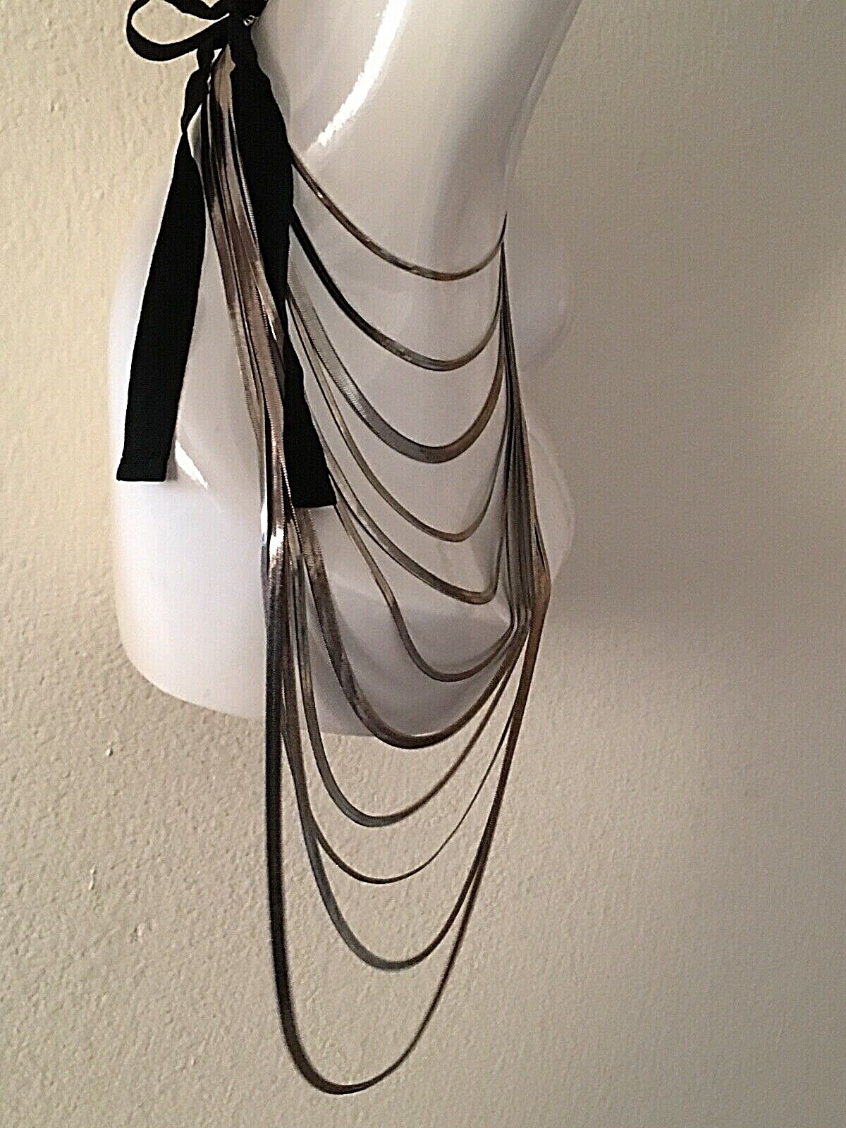 Multi Strand Silver Bib Statement Necklace - image 9