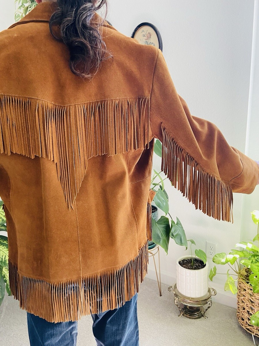 Vintage 60s Fringe Suede Leather Jacket Mens Easy Rider Western