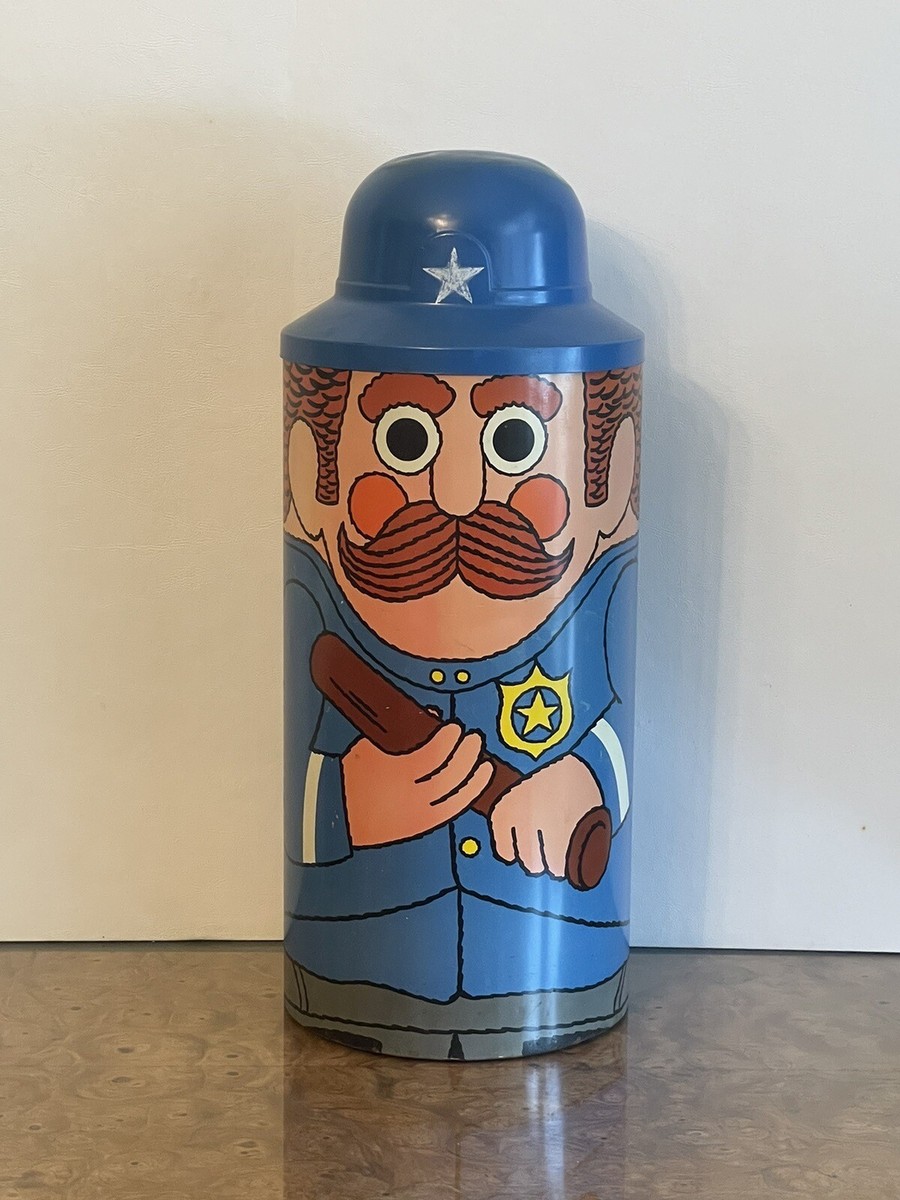 1960s-70s Vintage Policeman With Baton Or Nightstick Trash Can