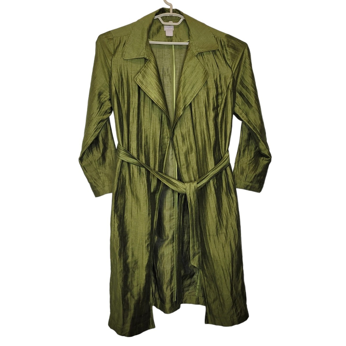 Chicos Crinkled Linen Trench Jacket Size 2 US L Green | eBay
