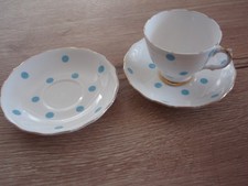 Vintage Royal Vale Blue Polka Dot Bone China Cup and Two Saucers