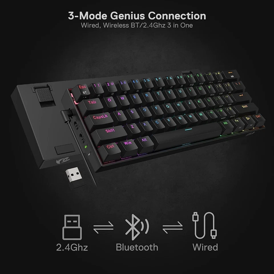 Redragon Wireless Mechanical Gaming Keyboard K530-Pro Draconic 60% 61 Keys TKL - Image 3 of 4