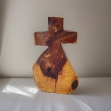 Hand Carved Solid Wood Cross Wood Religious Christian Cross Decor 9"x6"