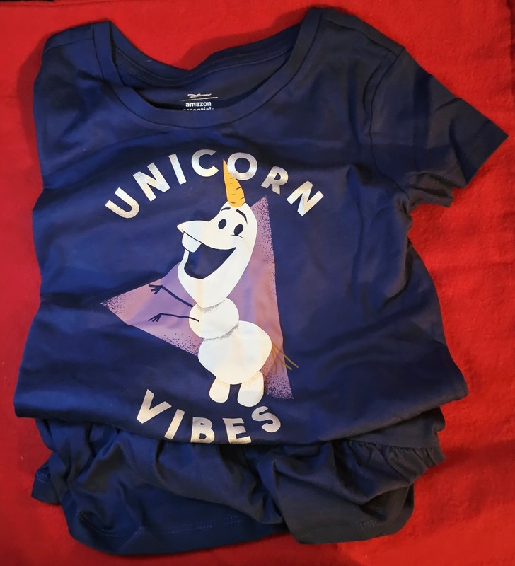 Amazon Essentials Disney Frozen Olaf Unicorn Vibes Ruffled Graphic Tee Size M 