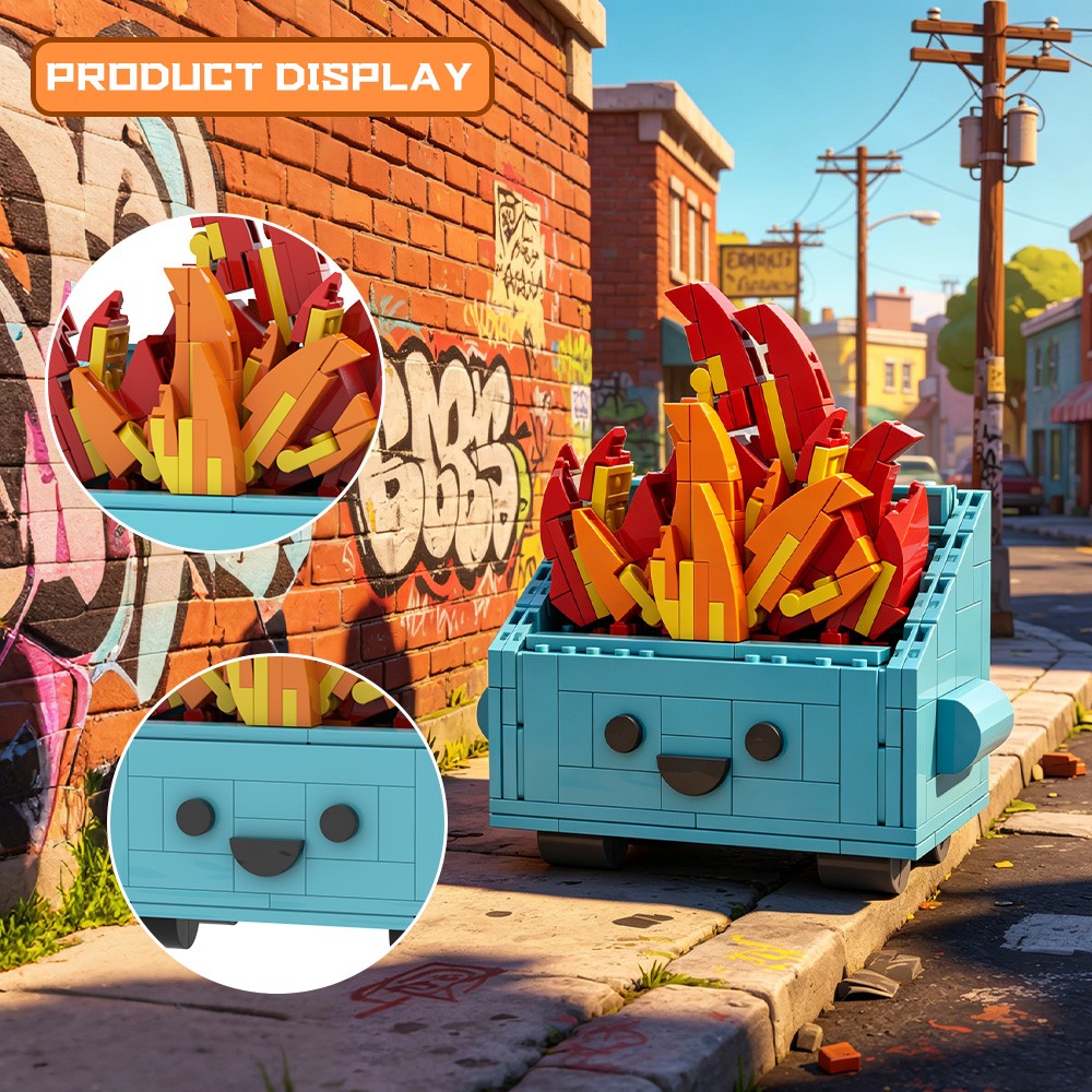 MOC Dumpster Fire 268pz Set Blocchi Costruzioni Creativi, Divertente Decorazione Scrivania Giocattolo Regalo foto 6