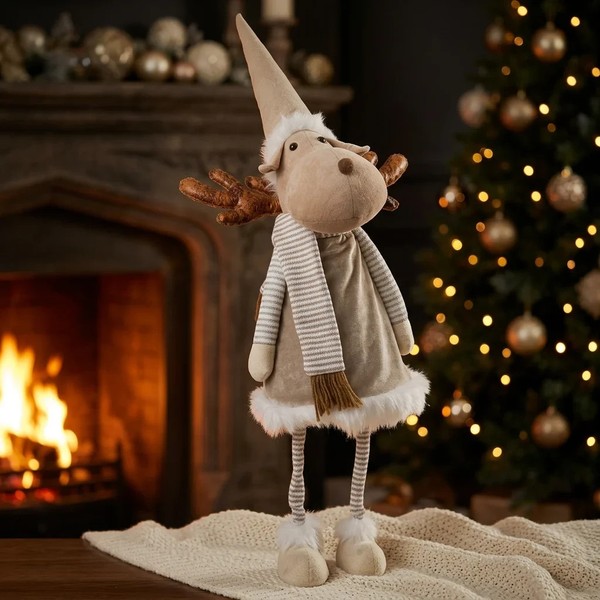Xl Elch 75Cm (100Cm) Deko Figur Groß Rentier Wackelt Bei BerüHrung Beige Hirsch-image