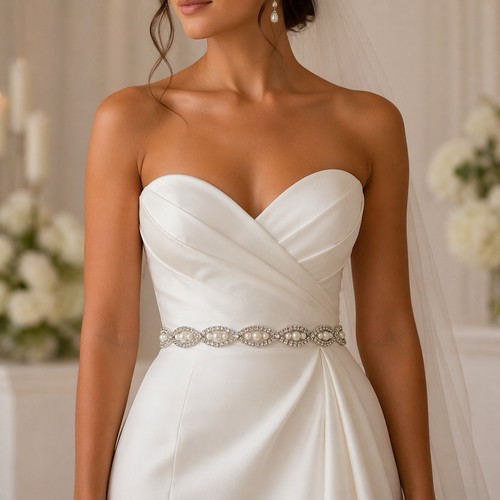 Bridal Pearl Rhinestone Belt Sash Wedding Dress Crystal Ivory Waist Belt