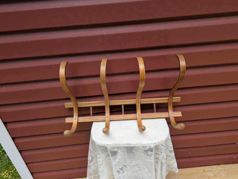 Vintage 4 Hook Hanging Wall Bentwood Thonet Style Hat Coat Rack Holder