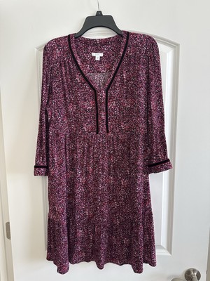 J. Jill Floral Print Boho Tunic Dress Size M   3/4 Sleeve Tiered Hem Dress