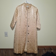 Vtg GAYMODE PENNY'S 1960s Gold Quilted Satin Button Down housecoat robe USA S/M