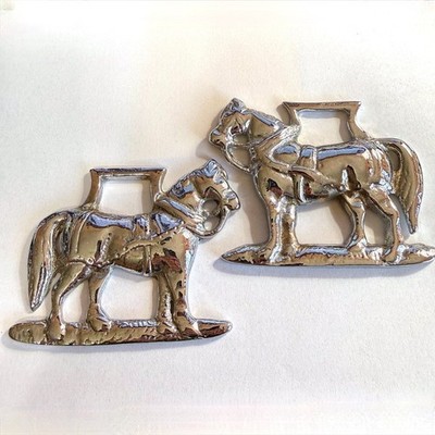 Vintage English Horse Brass Medallions Chrome Plated Matching Pair 3.5'' x 2.75''