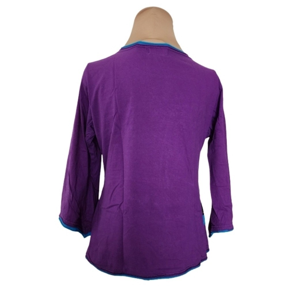 Dragonfly Boho Applique Patchwork Cotton Top Purp… - image 2