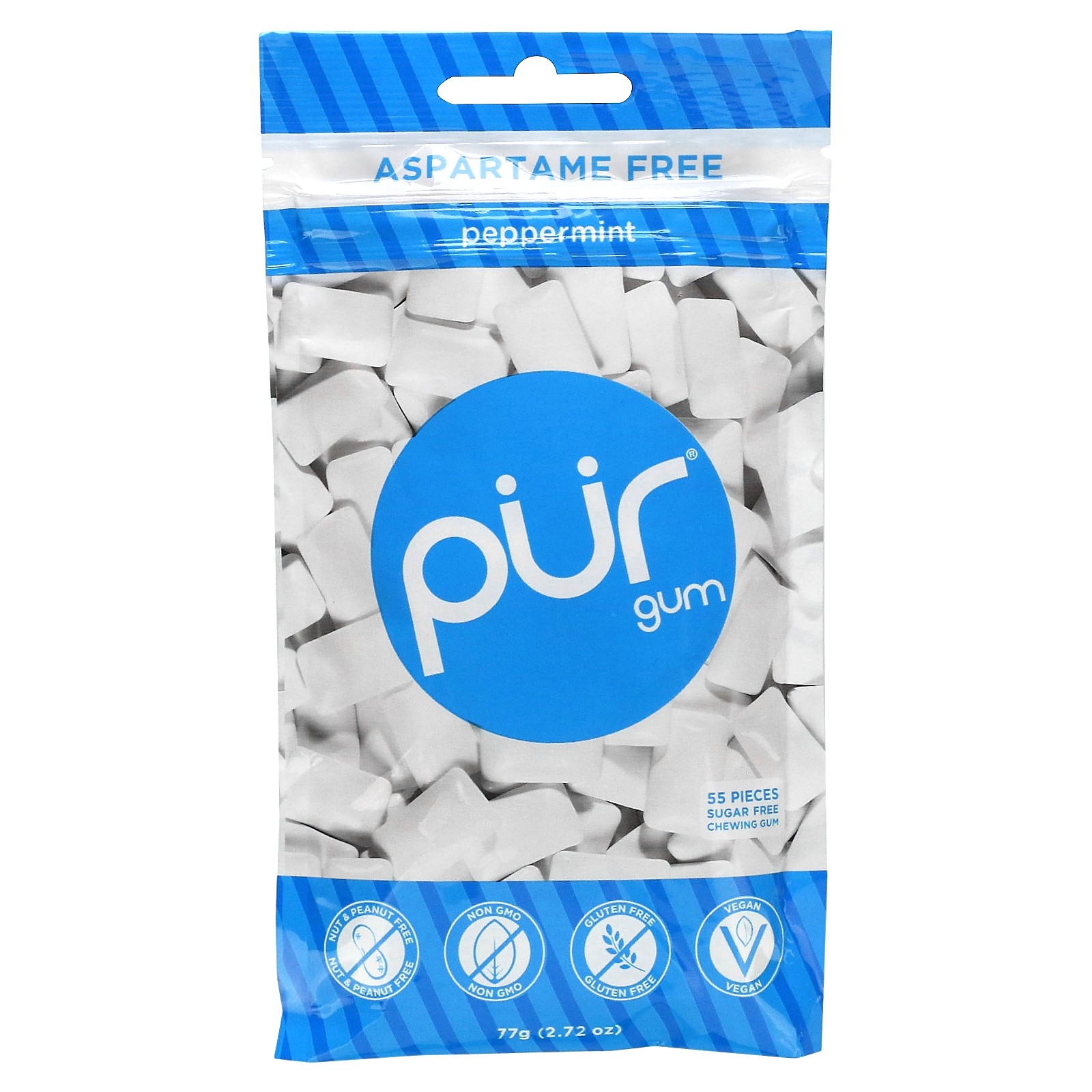 Жевательная резинка, мятная, 55 штук, 2,72 унции (77 г)