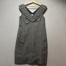 Banana Republic Gray Sleeveless Pleated Collar Wool Blend Dress Sz 4 Black Gray