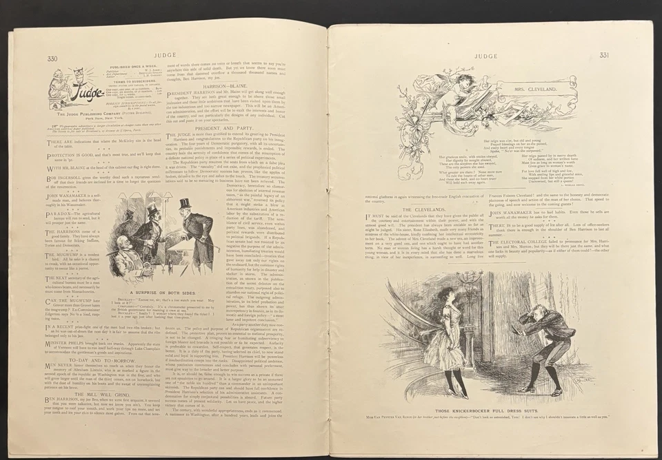 JUDGE MAGAZINE MARCH 2, 1889 - INAUGURATION NUMBER - HUMOR & SATIRE - Image 3 of 4