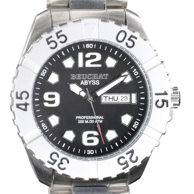 Beuchat Abyss Divers  Black Arabic Dial Rotating Bezel 200M Mens Quartz Watch