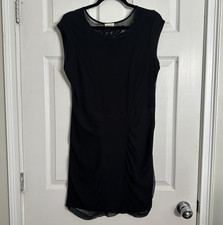 Silence + Noise Black Solid Round Neck Sleeveless Sheer Lace Mini Dress 10
