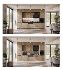 Küche CREMONA NAGU 340 cm Eiche Küchenzeile Küchenblock Singleküche Einbauküche