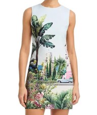 NWT Alice + Olivia Clyde Shift Mini Dress Palms In Paradise Blue Palm Tree 2