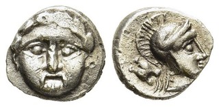 FITZ PISIDIA SELGE SILVER OBOL GORGONEION ATHENA HELMET GREEK @NON1387