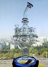 blue bong Eight hearts Water pipe Smoking Recycler rig tire with 14MM Bowl 11.9“