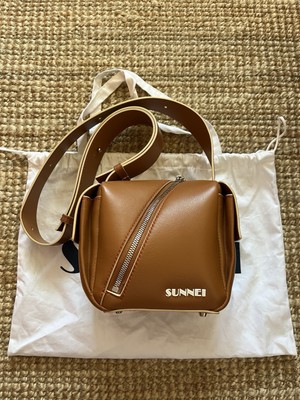 Sunnei Lacubetto Bag Light Brown Leather Cube Shaped Shoulder Purse