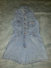 Vtg SQUEEZE Girls Size Medium DENIM One-PIECE OUTFIT Jean Romper Jumpsuit