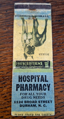Vintage Matchbook: Hospital Pharmacy, Durham, NC (poor)