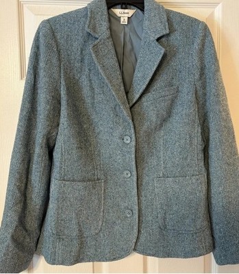 L.L. Bean Women's Herringbone Tweed Blazer in Blue - Size M