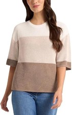 NWT Matty M Women's XS White Beige Brown Sweater Colorblock Knit Short Sleeve