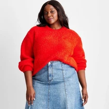 Future Collective Women's Crewneck Relaxed Teddy Sweater Red Size XXL