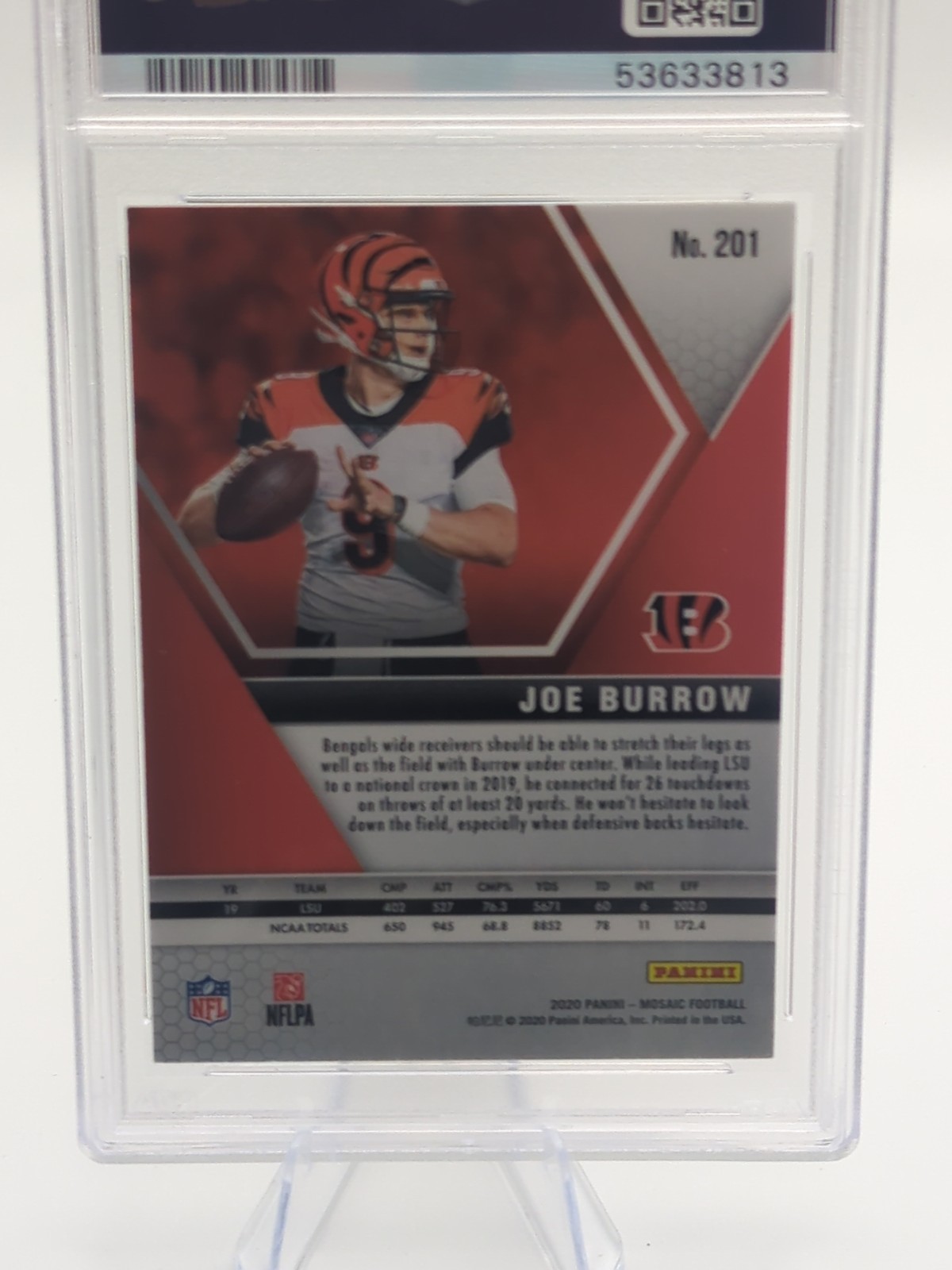 2020 Panini Mosaic Joe Burrow Rookie RC #201 PSA 9 Mint Cincinnati Bengals view 10