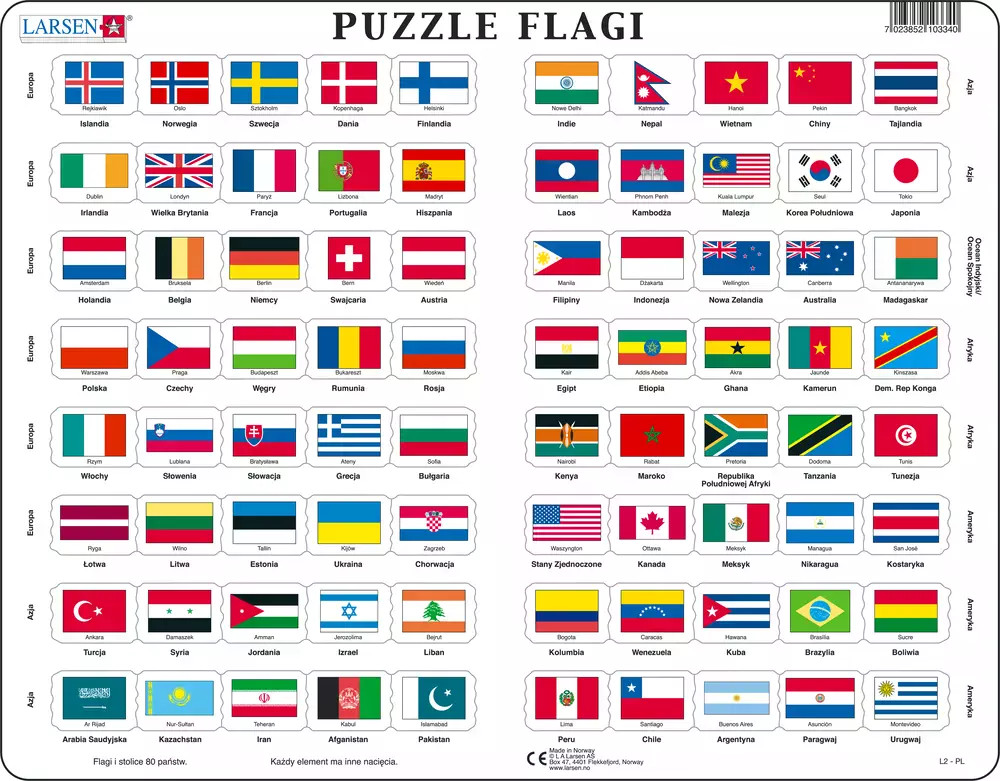 7023852103340 Puzzle 80 elementw Flagi Maxi Larsen 4790₽