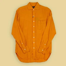 NWT Drake's London Yellow Ochre 100% Linen Spread Collar Button-up Shirt 15.5