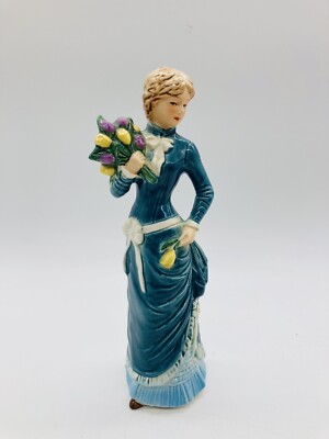 Vintage Goebel Garden Fancier Figurine 16-278 Woman in Blue with Tulip Bouquet 