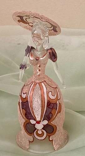 Beautiful Vintage Possibly Murano Blown Glass Woman Miniature Figurine  5 "X 2”