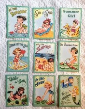 Set of 9 Cards Vintage Summer Kids Pocket Pen Pal Cards only No Protector 70N
