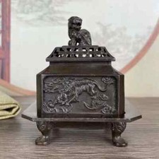 Bruciatore di incenso cinese antico ottone di buon auspicio quattro bestie divine mobili