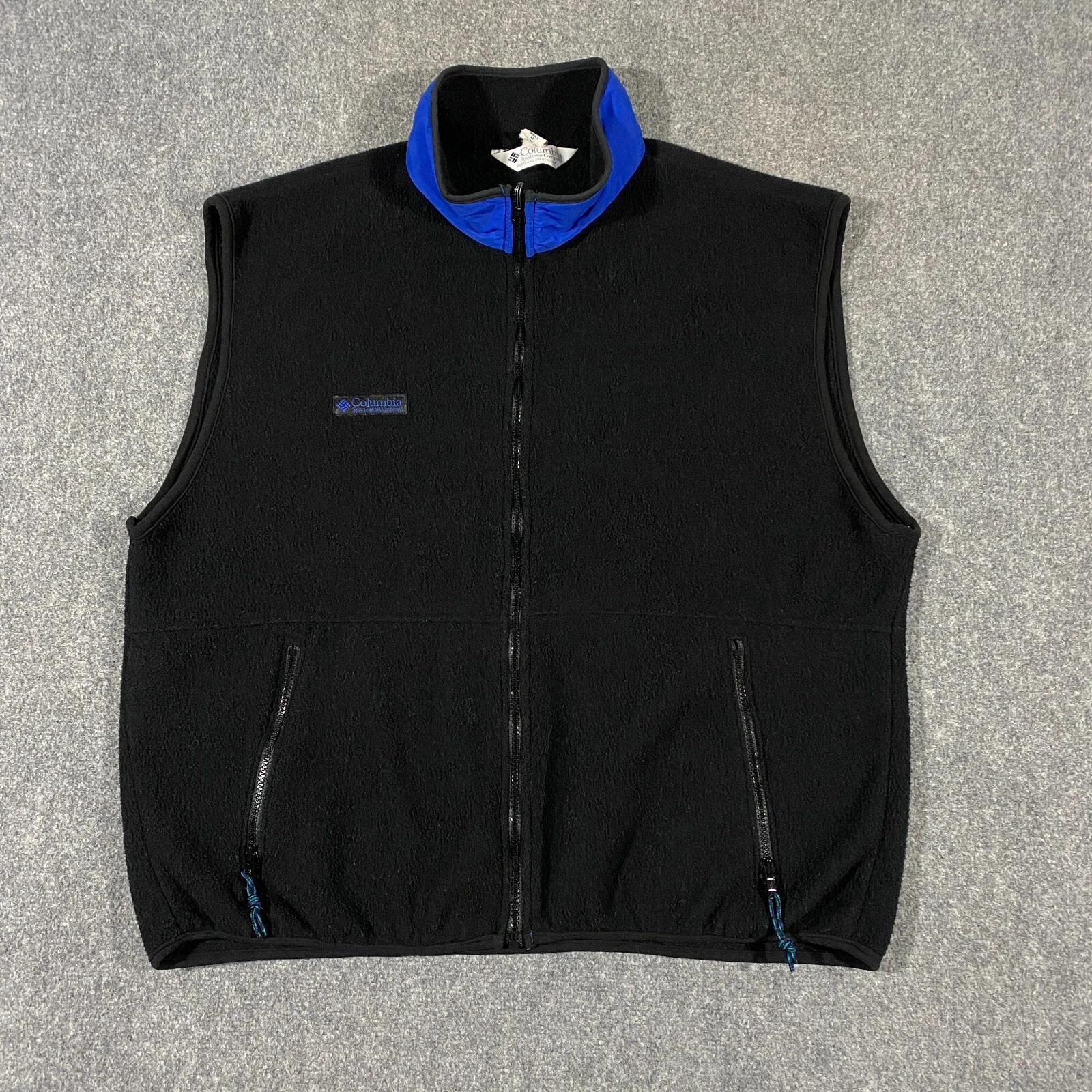 VINTAGE Columbia Fleece Vest Adult X-Large Black Royal Blue Full Zip Hiking 90s