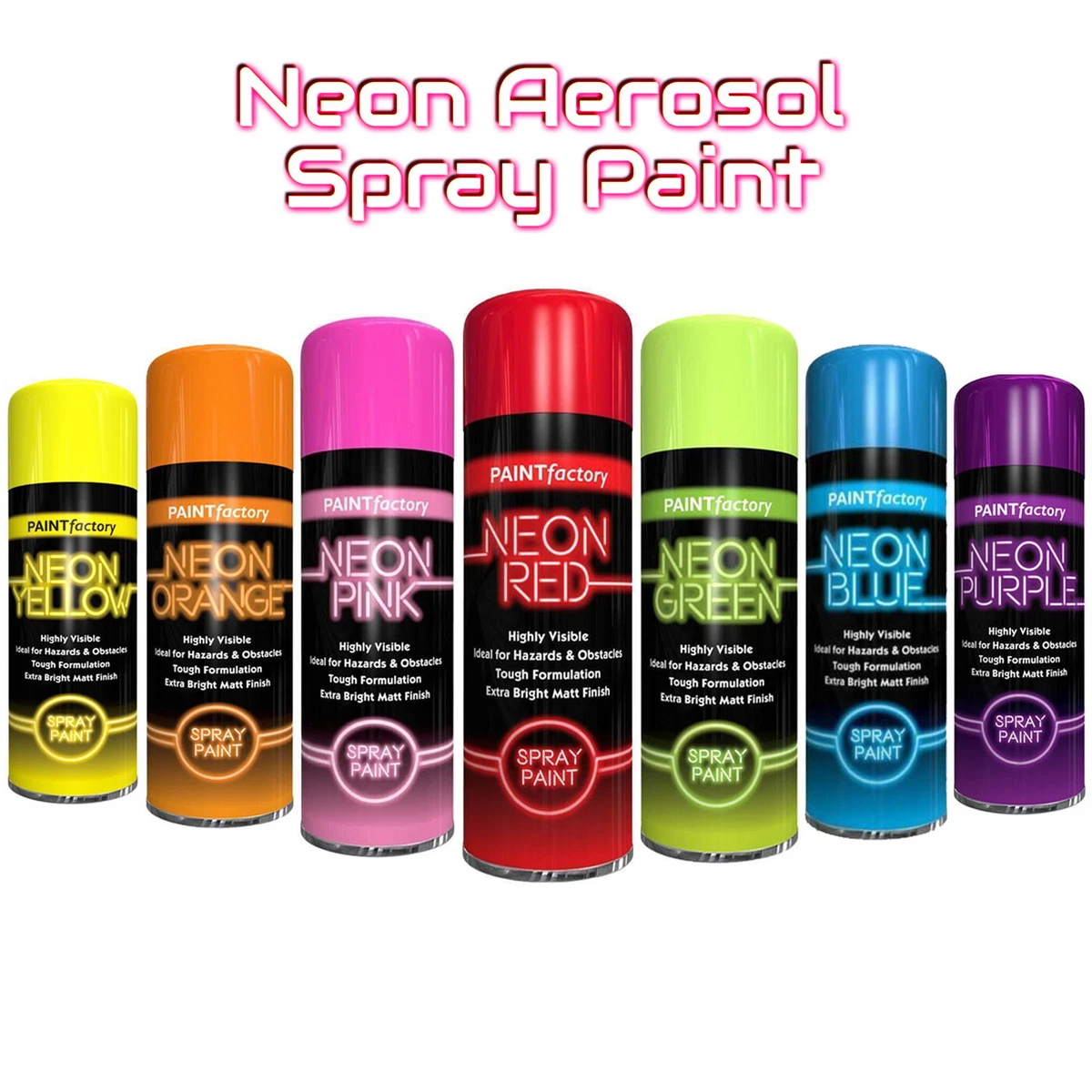 Neon Spray Paint 200ml Ultra Bright Matt Finish Auto Creative Paint 7  Colours