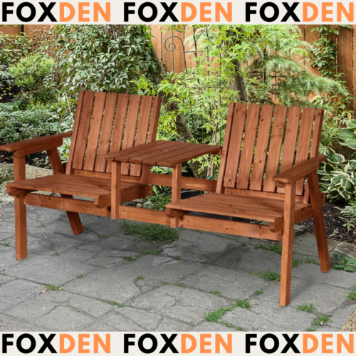 Banc compagnon de jardin en bois siège d'amour rustique ensemble de 2 chaises table de patio extérieure - Photo 1/11