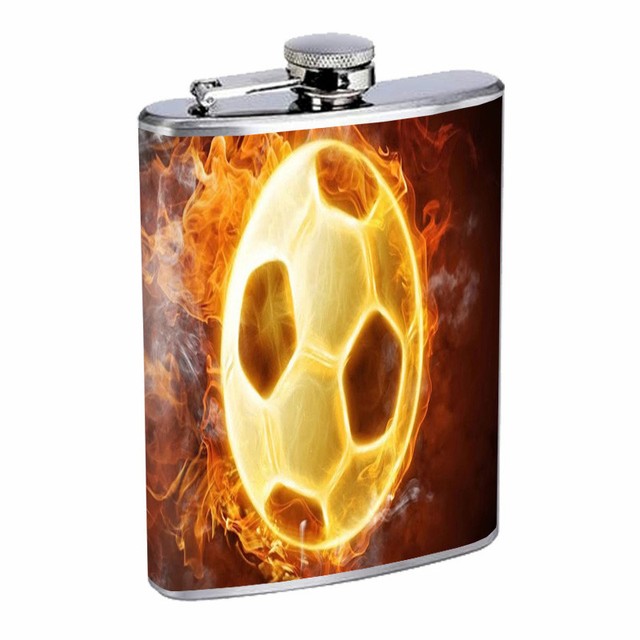 Soccer Ball Fire Em1 Flask 8oz Stainless Steel Hip Drinking Whiskey eBay