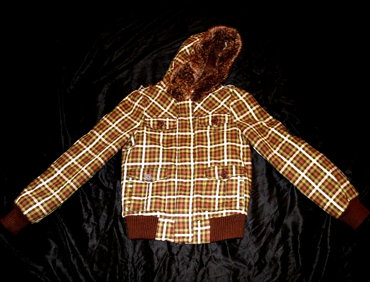 Roxy Brown Green Plaid Hooded Winter Jacket Women s size XS