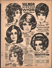 1970's Vintage ad Valmor Stretch Wigs retro hair fashion Price Art 01/02/25
