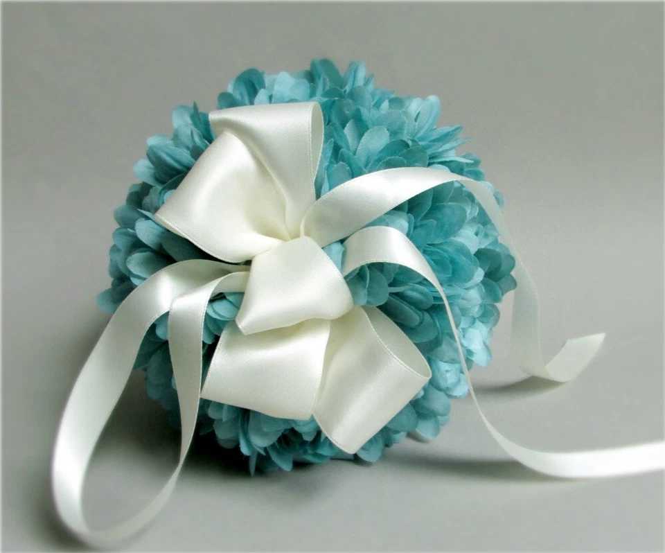 FEITO À MÃO Flor de SEDA AZUL TURQUESA CASAMENTO Pomander Bola de Beijo Decoração Esfera - Imagem 4 de 4