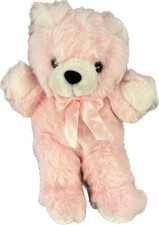 PINK TEDDY BEAR Black Nose Brown Eyes Pink Satin Bow 12  Valentine  s Day