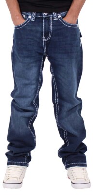 Peviani Herren Jeans   Reguläre Passform Gerades Bein   Bestickt Taschen   DB
